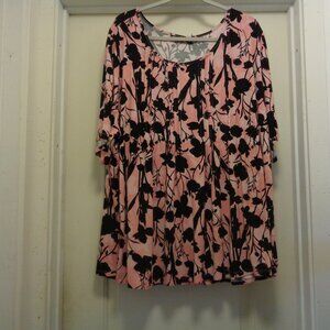 RETRO STYLED GIRL Black Florals & Pink Semi Pleats Draped Blouse By Evans 30/32